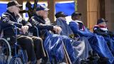World War II veterans listen during a ceremony to mark the 80th anniversary of D-Day, Thursday, June 6, 2024, in Normandy. (AP Photo/Evan Vucci)