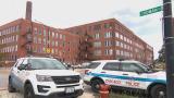 Police vehicles sit outside the Chicago Police Department’s Homan Square facility on Sept. 26, 2022. (WTTW News)