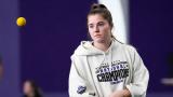 Northwestern lacrosse player Izzy Scane watches a ball during practice in Evanston, Ill., Feb. 6, 2024. (AP Photo / Nam Y. Huh, File)