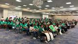 A crowd dominated by AFSCME members gathered on June 11, 2024, to voice opposition to the closure of Stateville Correctional Center. The union represents most employees of the Illinois Department of Corrections. (Blair Paddock / WTTW News)