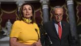 House Speaker Nancy Pelosi of Calif., left, speaks as she stands next to Senate Minority Leader Sen. Chuck Schumer of N.Y., right, on Capitol Hill in Washington, Monday, Aug. 3, 2020. (AP Photo / Susan Walsh) House Speaker Nancy Pelosi of Calif., left, speaks as she stands next to Senate Minority Leader Sen. Chuck Schumer of N.Y., right, on Capitol Hill in Washington, Monday, Aug. 3, 2020. (AP Photo / Susan Walsh)