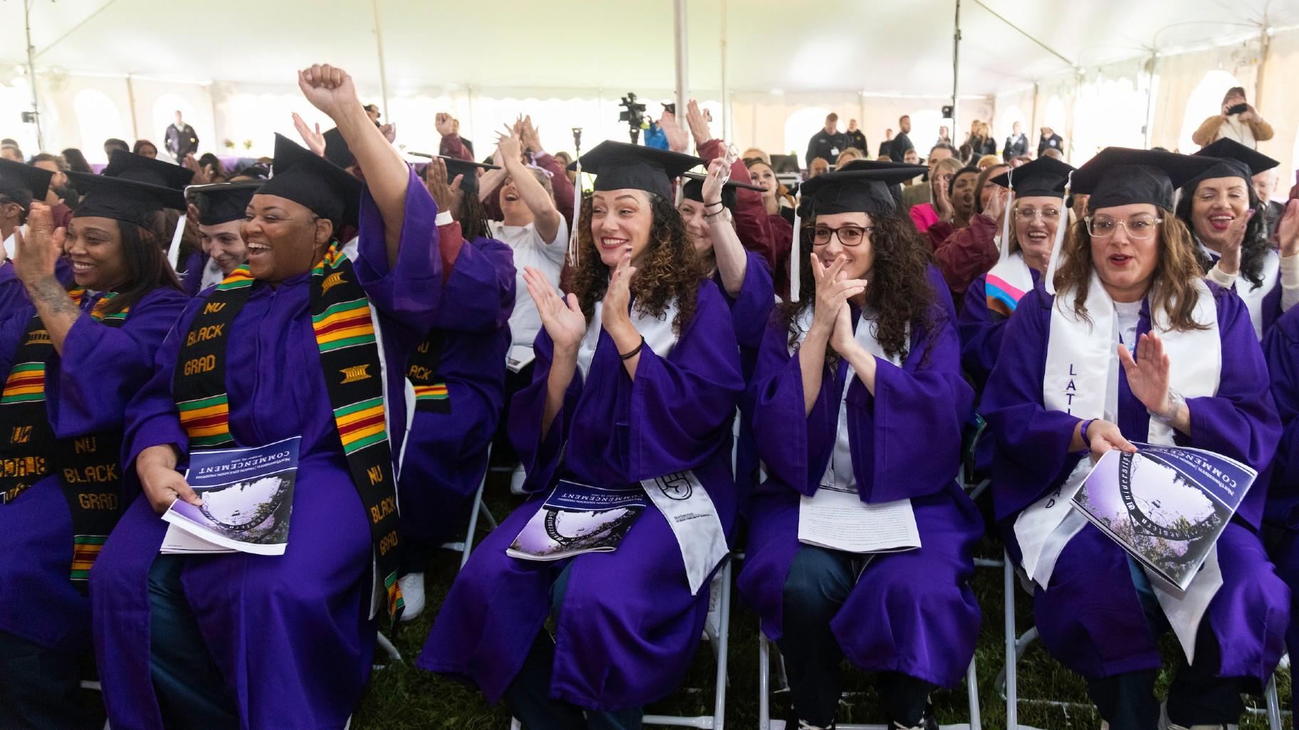 Women celebrate graduating Northwestern University on Oct. 16, 2026. (Heather Eidson Photography and Media LLC)