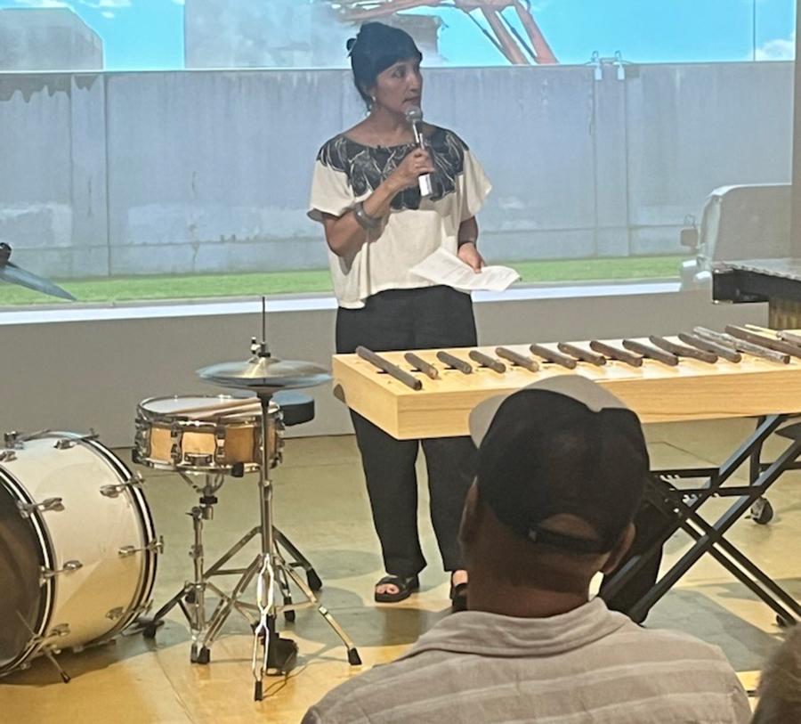 Artist Maria Gaspar grew up in Little Village, neighboring Cook County Jail. That proximity, and reflections on incarceration and liberation, have informed her practice. Her latest piece transforms jail bars into an instrument. (Danny Sternfield / University of Illinois Chicago)