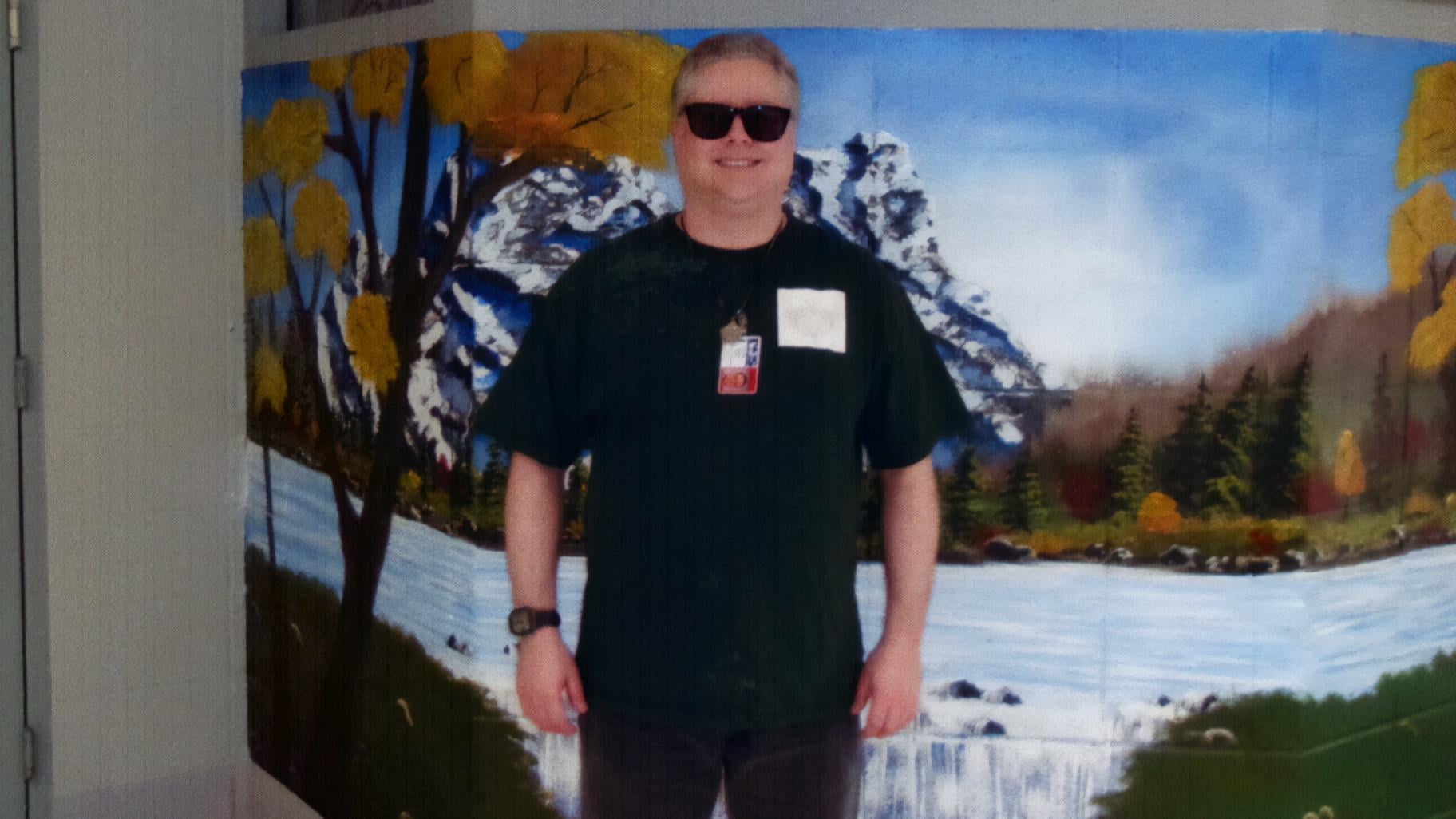 Jason Allen, 48, has been a resident of the Treatment and Detention Facility in Rushville, Ill., since it opened in 2006. Prior to that he was held in various state facilities, at first for juveniles, then adults when he turned 21. This photo was taken when WTTW News visited the Rushville facility in March 2026. (Courtesy of Jason Allen, the Treatment and Detention Facility)