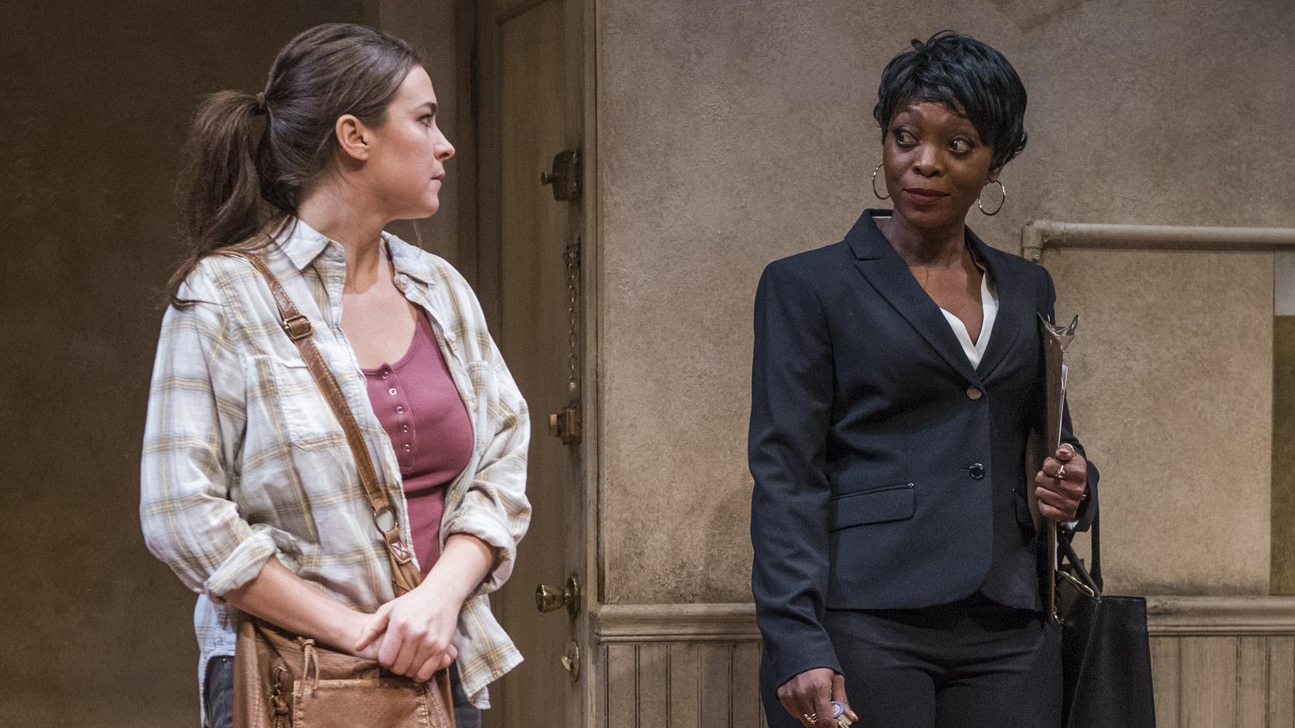 Leah Karpel, left, and Shanesia Davis in Sharyn Rothstein’s “Landladies” at Northlight Theatre. (Photo credit: Michael Brosilow)