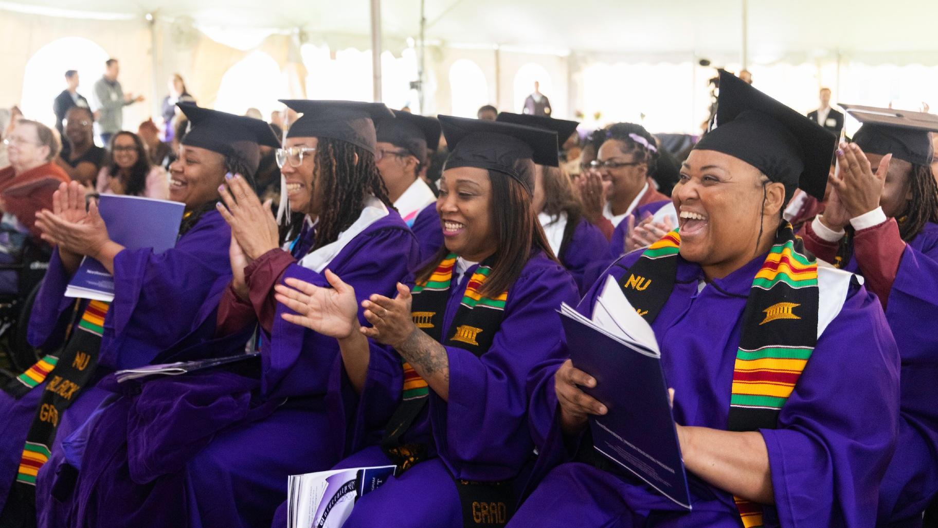 Women celebrate graduating Northwestern University on Oct. 16, 2026. (Heather Eidson Photography and Media LLC)