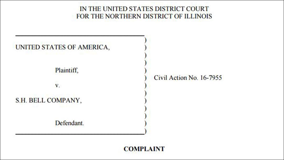 Document: EPA Complaint against S.H. Bell Chicago, Aug. 2016