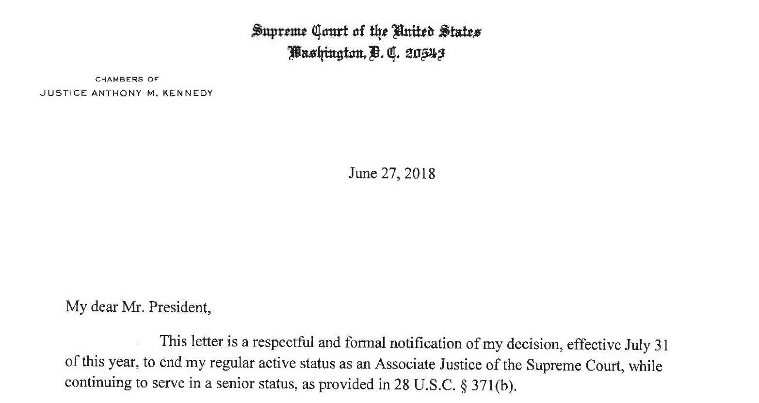 Document: Read Justice Kennedy's letter.