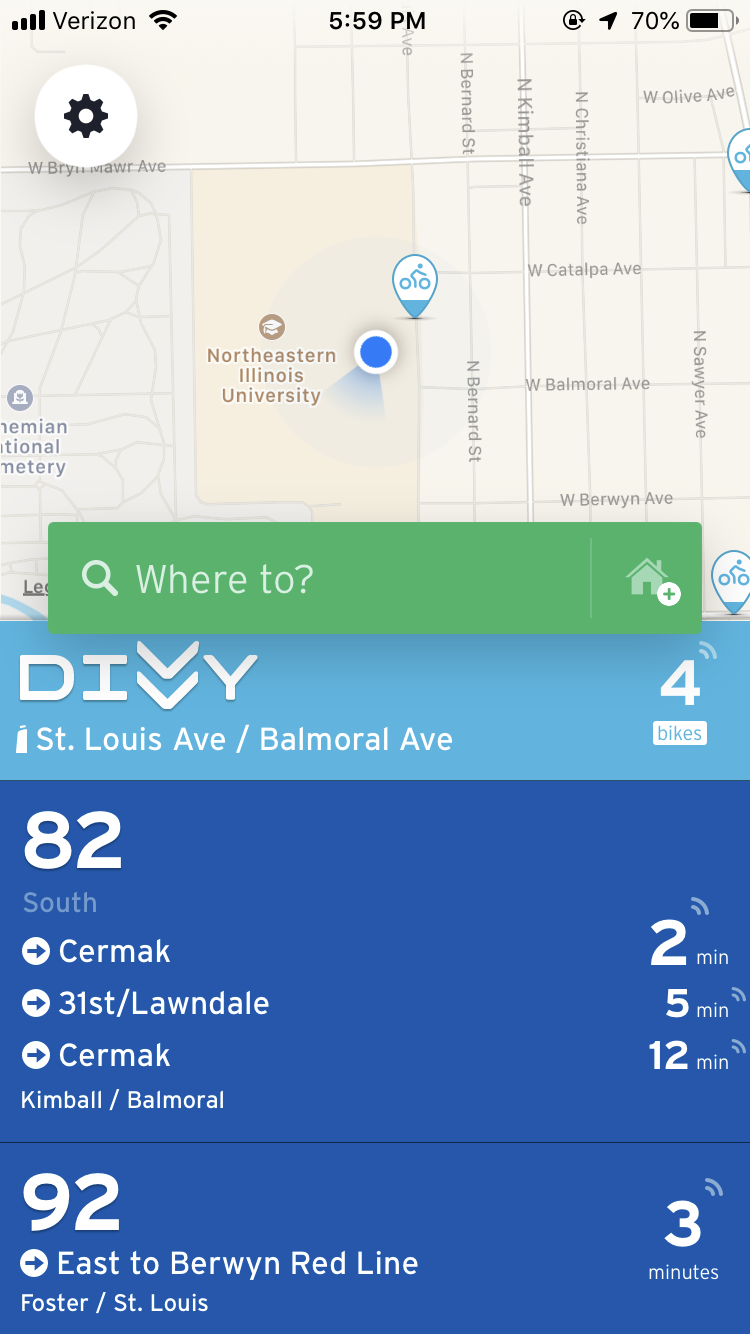 A screenshot from the transportation app Transit. 