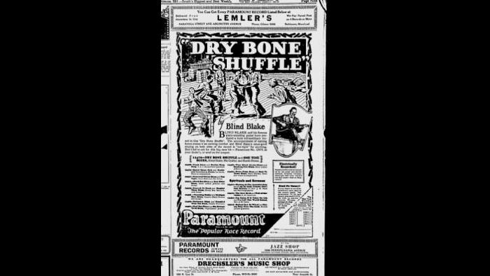 Blind Blake - Chicago Defender Ad – “Dry Bone Shuffle”