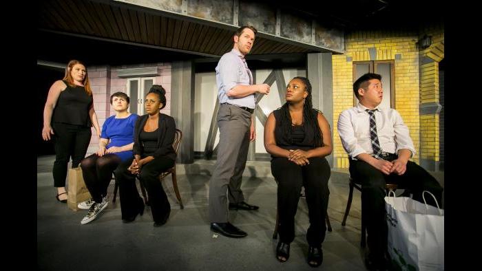 From left: Katie Klein, Julie Marchiano, Lisa Beasley, Scott Morehead, Aasia Lashay Bullock and Peter Kim. (Todd Rosenberg / The Second City)