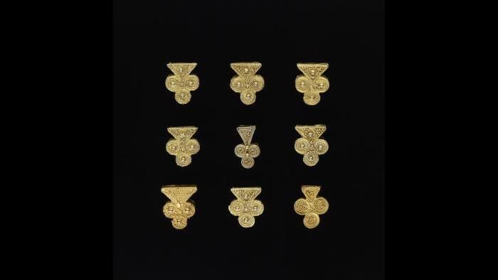 Gold Jewelry Ornaments, Tukulor artist, Mauritania, Late -early 20th century, Gold alloy, Gift of the Roy and Brigitta Mitchell Collection, Photograph by Franko Khoury, National Museum of African Art, Smithsonian Institution