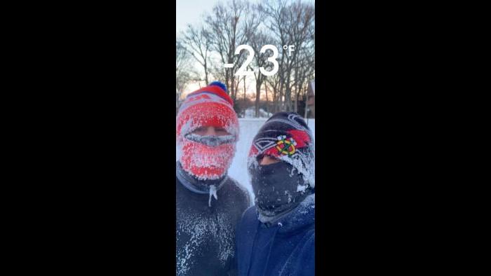 My dad and me out for a brisk run Thursday morning.  Bundle up! (Submitted by Brian Wagner)