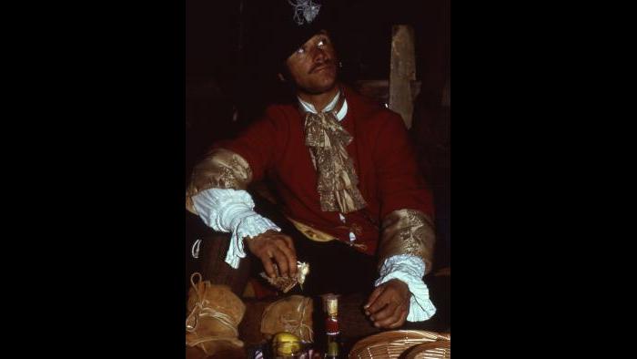 Reid Lewis dressed in his full La Salle outfit at the Academy of Science in Chicago on December 9, 1976. (Photographers of the La Salle: Expedition II)