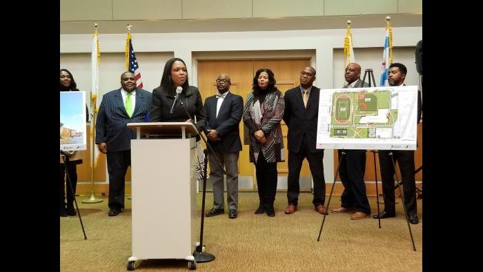 Acting CPS CEO Janice Jackson unveiled the new renderings Friday (Matt Masterson / Chicago Tonight)