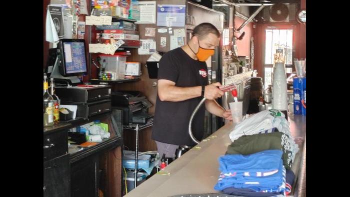 Pat Odon at the Nisei Lounge. (Erica Gunderson / WTTW News)