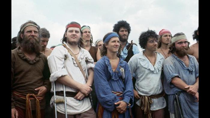 The crew at a presentation in Kenner, Louisiana, on April 2, 1977. In the front row: Ken Lewis, Steve Marr, George LeSieutre, Gary Braun, and Chuck Campbell; in the back row: Bob Kulcik, Sid Bardwell, Marc Lieberman, and Keith Gorse. (Photographers of the La Salle: Expedition II) 