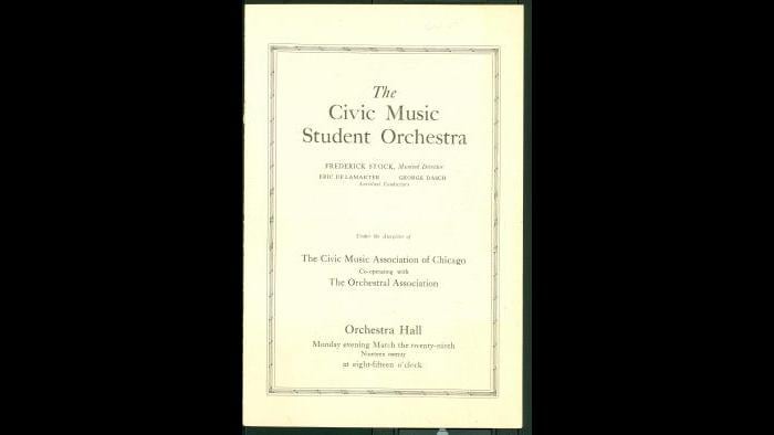 The first Civic Orchestra of Chicago program cover, March 29, 1920. (Courtesy of the Civic Orchestra of Chicago)