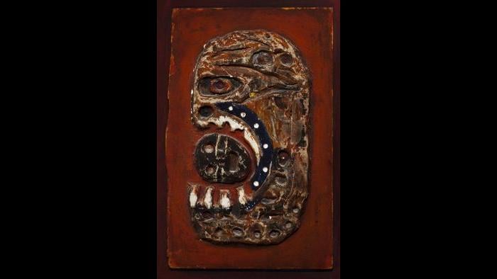 Dominick Di Meo, Fallen Hero, c. 1956, Paint on plaster and Masonite on wood panel.  Private Collection