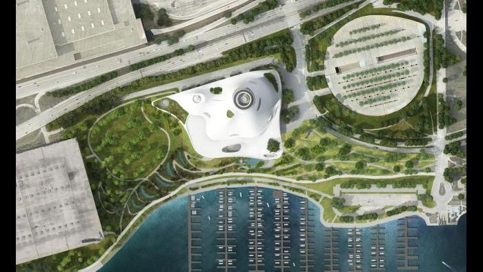 An aerial view of the Lucas Museum site plan. (Courtesy of Lucas Museum of Narrative Art)