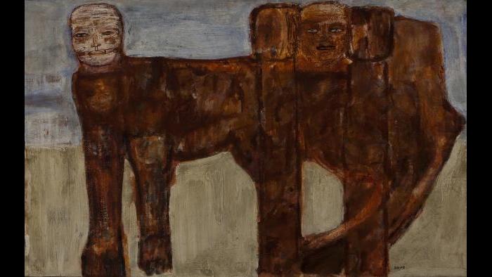 Leon Golub, The Ischian Sphinx, 1956, Oil and lacquer on canvas.  Private Collection
