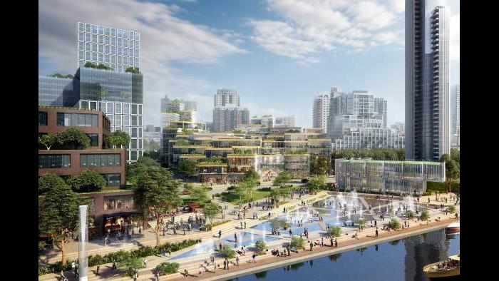 78 education hub and riverwalk concept (Rendering by ICON, master plan architect SOM, contributions by architect 3XN)