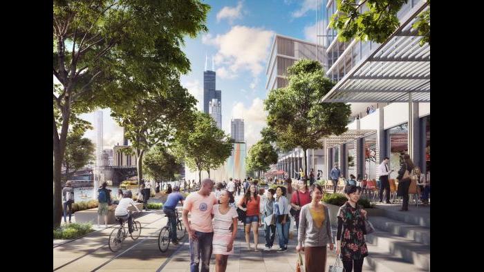 78 riverwalk concept, looking north (Rendering by DBOX, master plan architect SOM)