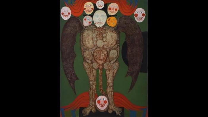 Ted Halkin, Angel, 1953, Oil over gouache on board.  Collection of the Illinois State Museum.