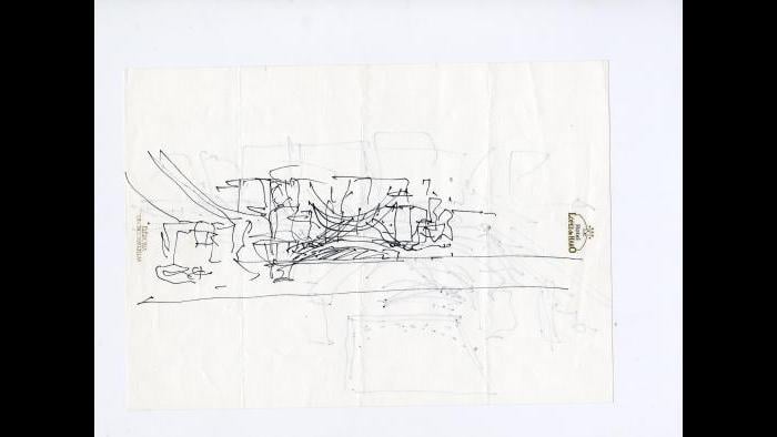 The first sketches for the Guggenheim were done on the stationery at the Hotel Lopez de Haro in Bilbao. (Gehry Partners LLC)