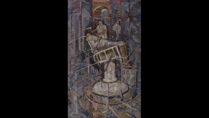 Seymour Rosofsky, Patient in Dentist's Chair, 1961, Oil on canvas.  Smart Museum of Art, The University of Chicago, Gift of the Rosofsky Estate, 2014.16.