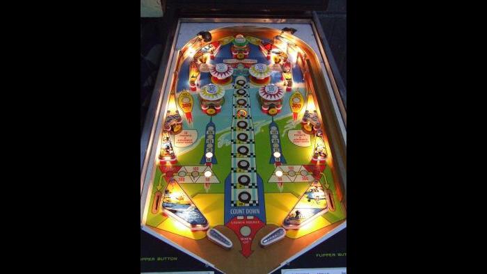 Illuminated playfield of Apollo machine, 1967. (Maurizio Lannuzzelli)