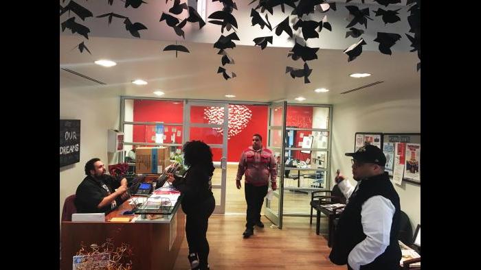 "The black birds represent all the bad things going on, and then we have a heart with white birds to make it known—no violence, you just think about things a little differently, you respect life,” said Danny Perez, BUILD's manager of communications and external relations. (Maya Miller / Chicago Tonight)