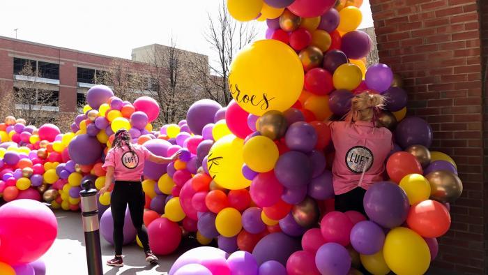 Luft Balloons owner Elaine Frei crowdfunded money for the installation at Illinois Masonic, as well as one at Loyola University Medical Center in Maywood. (Patty Wetli / WTTW News)