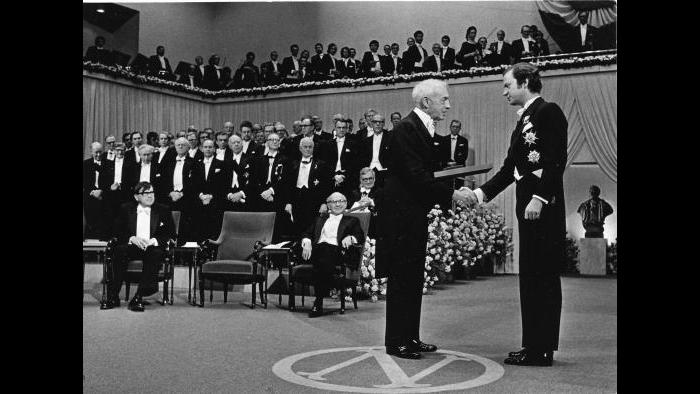 Bellow accepting Nobel Prize (Courtesy of the Special Collections Research Center, University of Chicago Library)