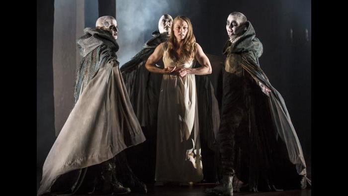Lady Macbeth (Chaon Cross) is taunted by the unseen Weird Sisters in Chicago Shakespeare Theater’s production of “Macbeth.” (Photo by Liz Lauren)