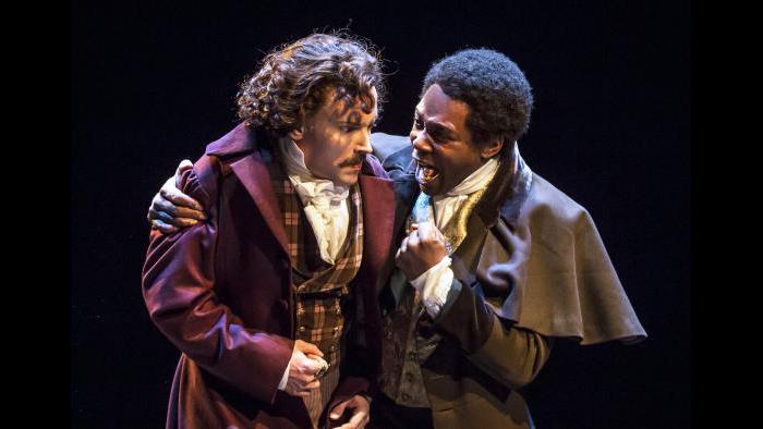 Actors Dion Johnstone (Ira Aldridge, right) and Pierre LaPorte (Greg Matthew Anderson) in Chicago Shakespeare Theater’s production of “Red Velvet.” (Photo by Liz Lauren)