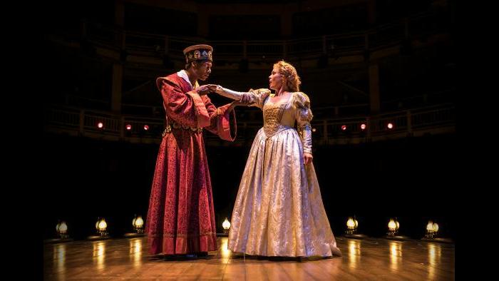 Actors Dion Johnstone (Ira Aldridge) and Chaon Cross (Desdemona) in Chicago Shakespeare Theater’s production of “Red Velvet.” (Photo by Liz Lauren)