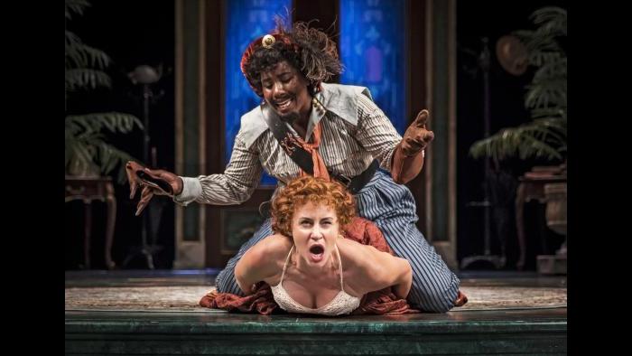 Actors Alexandra Henrikson and Crystal Lucas-Perry in Chicago Shakespeare Theater’s production of “The Taming of the Shrew.” Barbara Gaines directs. (Photo: Liz Lauren)