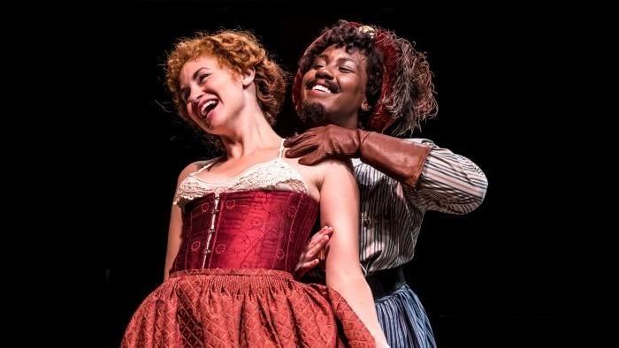 Actors Alexandra Henrikson and Crystal Lucas-Perry in Chicago Shakespeare Theater’s production of “The Taming of the Shrew.” Barbara Gaines directs. (Photo: Liz Lauren)