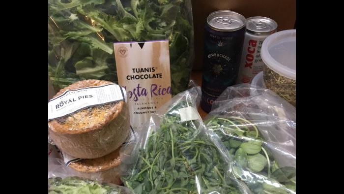 A sample farmers market to-go box. (Courtesy of Closed Loop Farms)