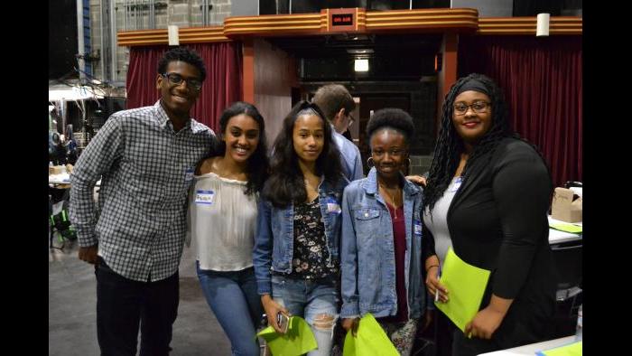 From left: Jordan Dunlap, Arsima Araya, Ashanti Frizer, Jamaica Spencer and Allure Dyer pose for a picture. (Kristen Thometz / Chicago Tonight)