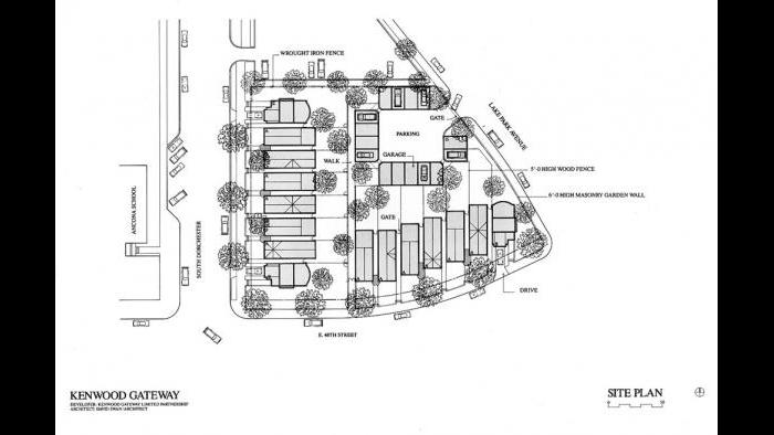 Kenwood Gateway, 1986-1994. Swan prepared a site plan in which the residences turn their backs to heavily travelled Lake Park Avenue.