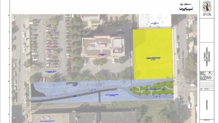 El Paseo is expanding to a bordering lot, shown in yellow. (Courtesy of El Paseo Community Garden)