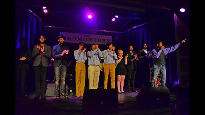 Performers gather on stage at the Chicago Actors’ Call to Action event to benefit the NAACP Chicago South Side branch. (Suzanne Plunkett) 