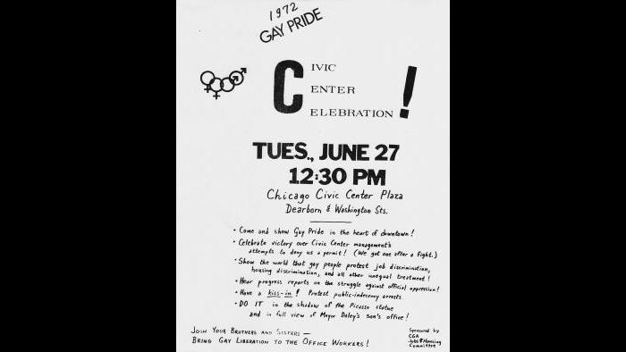Chicago Gay Alliance flyer for Pride event, 1972. (Courtesy of William B. Kelley)