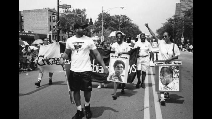 Black gay activists in Bud Billiken Parade. (Courtesy of Israel Wright)