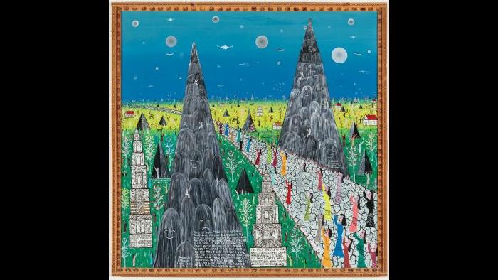 Howard Finster (American, 1916-2001). Visionary Landscape #4,494, 1985. Paint on wood, 48 x 48 in. (121.9 x 121.9 cm). Collection of Victor F. Keen