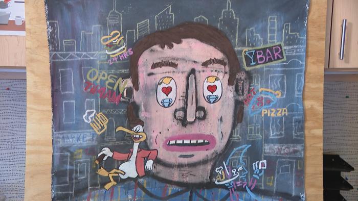 Artwork by Dont Fret featured in the show “Office Space for Rent.” (WTTW News)