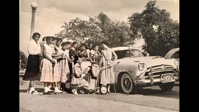 The "Bob-O-Links" are the junior division of the Chicago Women's Golf Club. These are the first Bob-O-Links, ca 1954. 