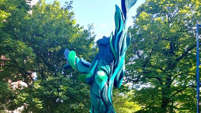 Tree art is ephemeral, said sculptor Gary Keenan. Trees will eventually rot, colors will fade (though a neighborhood artist has volunteered to touch up "Green Lady"). "Nothing lasts forever. If people get any enjoyment or appreciation from this, it’s worth it," Keenan said. (Gary Keenan)